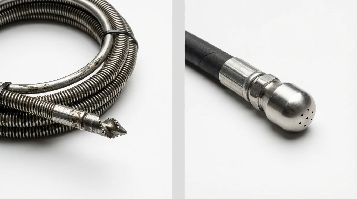 Drain snake cable and hydro jetting nozzle used for drain cleaning in Cleveland, MS