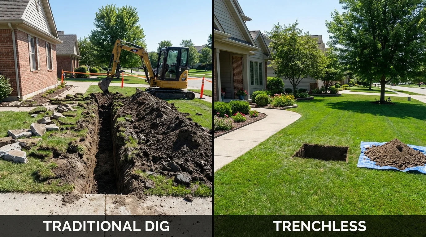 Trenchless sewer repair with minimal yard damage versus traditional excavation in Cleveland, MS